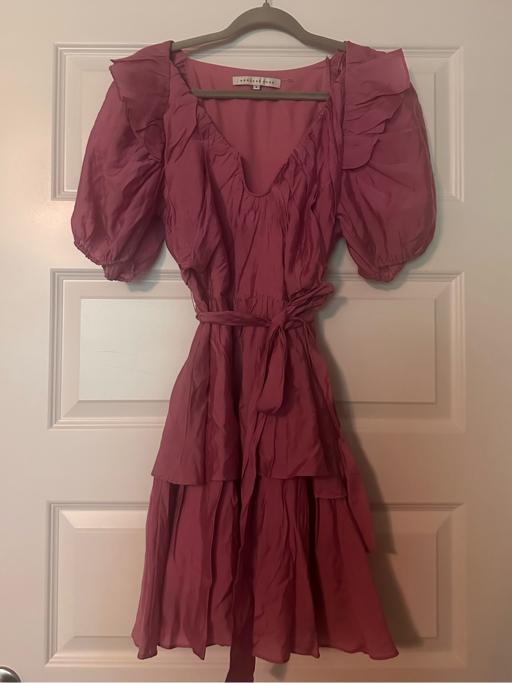 Endless Rose Mauve Pink Ruffle-Tiered Puff Sleeve Mini Dress